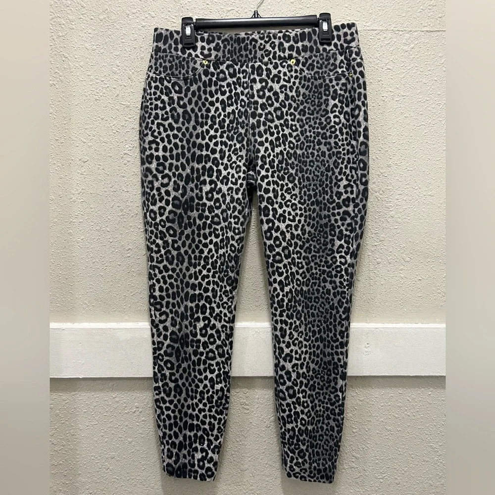 MICHAEL Michael Kors Black & Grey Leopard Print Skinny Jeggings Size Large